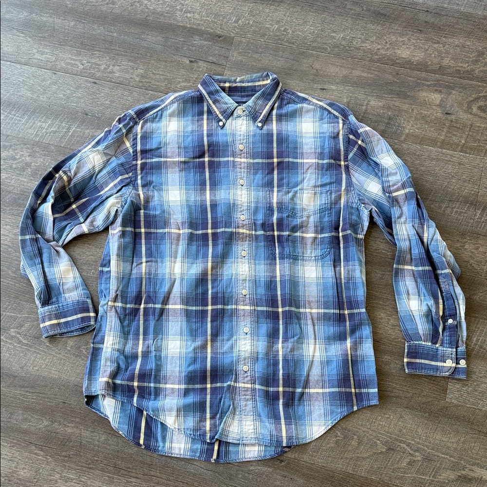 Lands' End Blue and White Plaid Men's Shirt - men’s tall, large 16-16.5